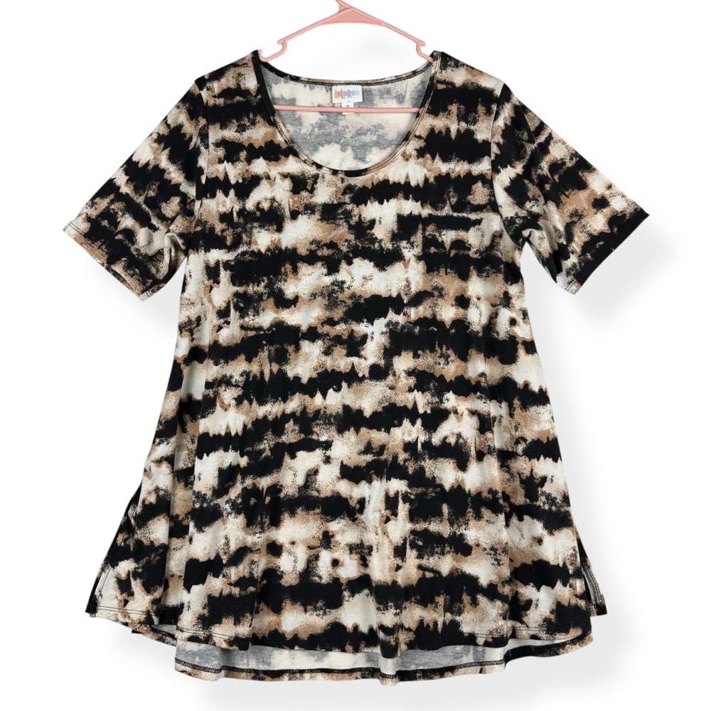 Lularore Perfect Tee Tunic Womens M Medium Black White Brown‎ Tan Tie Dye